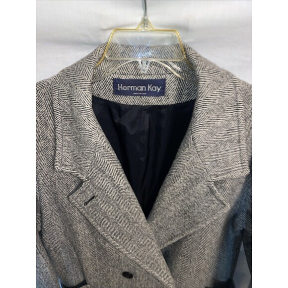 Herman Kay Women’s Overcoat Size 14 Gray Herringbone Wool Blend Going Out Party - Picture 3 of 12